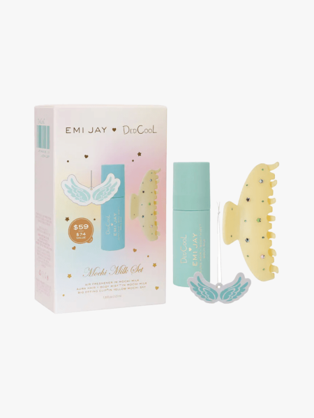 DedCool X Emi Jay Gift Set In Mint Mochi Sky in multiple branded components on a light gray background