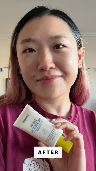 Han after applying the Supergoop Dewscreen Hydrating Primer SPF 50